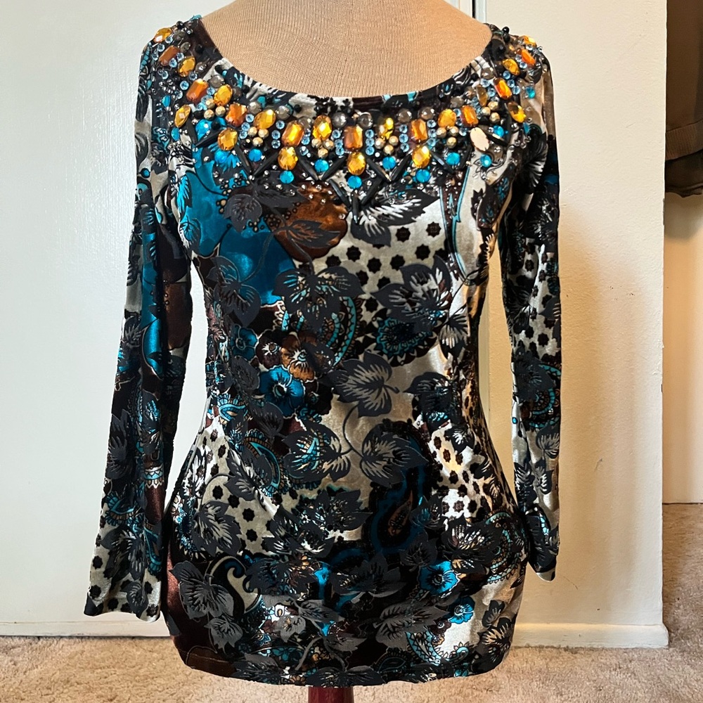 Beaded Cache velvet long sleeve shirt
